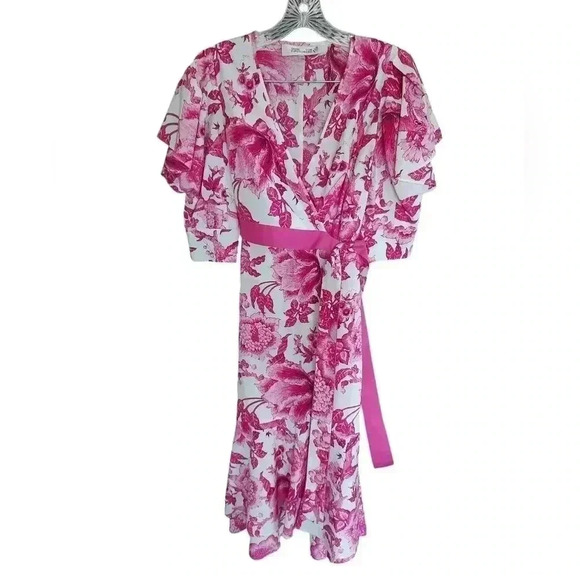 DIANE VON FURSTENBERG DVF Womens Floral Annabeth Wrap Midi Poplin Dress - Picture 3 of 5